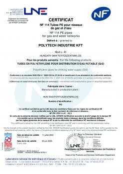French NF Drinking water pipe certificate